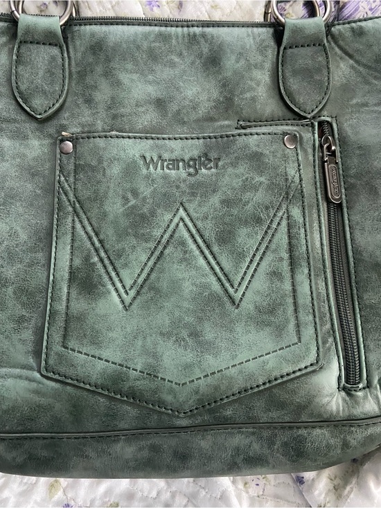 Wrangler Handbags - Wrangler Forest Green Faux Leather Tote with Front & Back Pockets